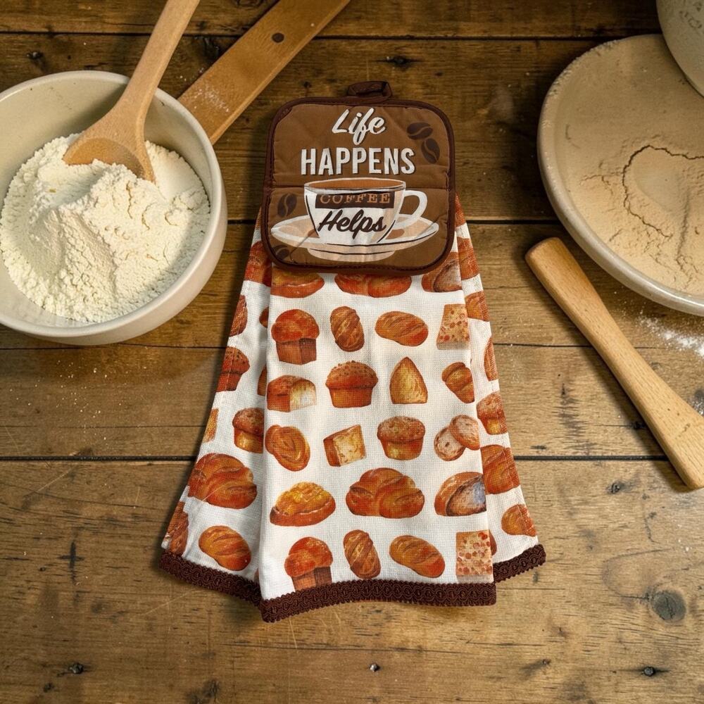 Hanging Kitchen Towel Coffee Bread Home Farmhouse Brown Handmade